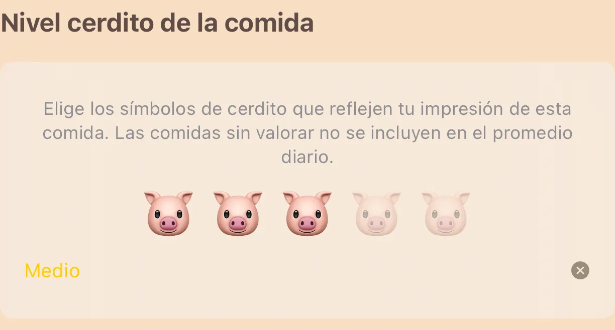 La tarjeta de nivel cerdito con cinco símbolos de cerdo y el nivel seleccionado