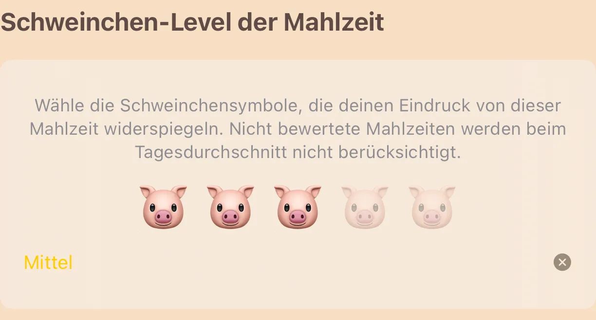 Die Schweinchen-Level-Karte mit fünf Schweinchen-Symbolen und dem gewählten Level