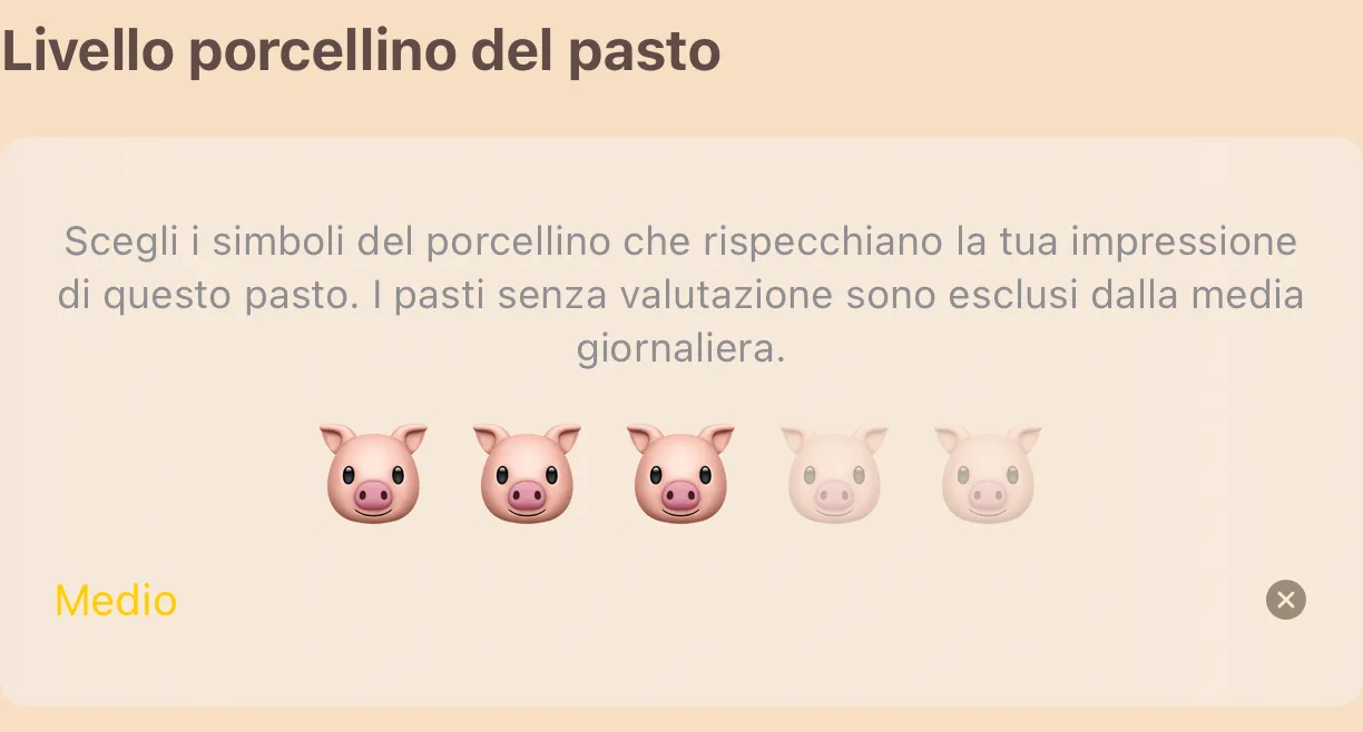 La scheda del livello porcellino con cinque simboli maialino e il livello selezionato