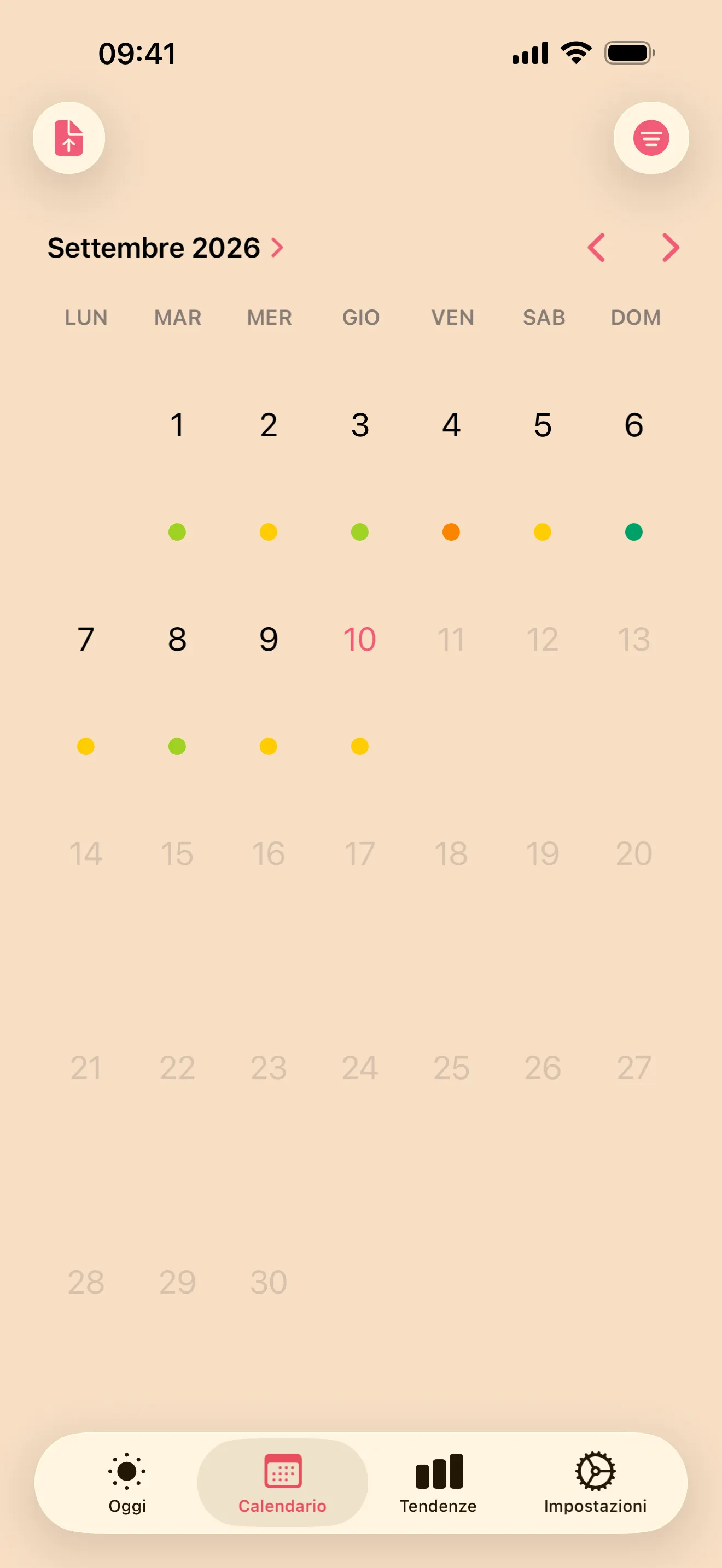 Un calendario mensile con i giorni registrati